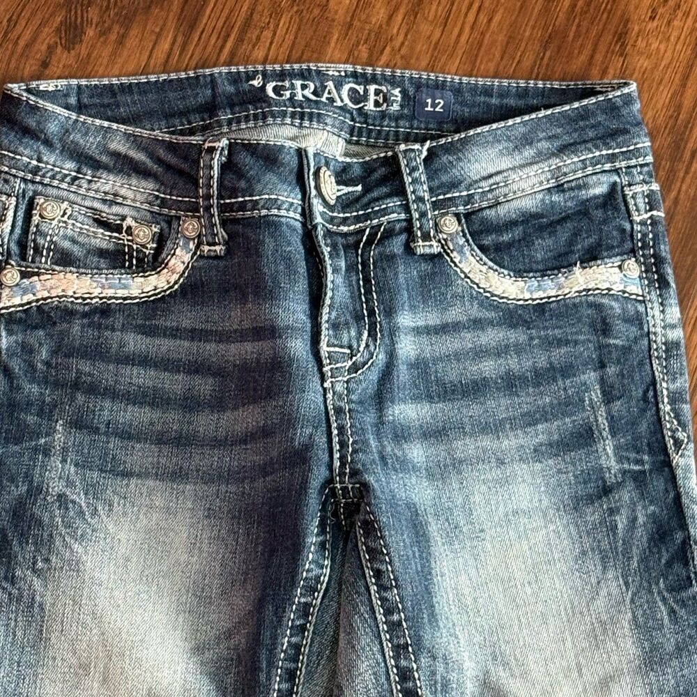 Grace In LA Girls Jeans Size 12 Capri Embellished Rhinestones - Picture 3 of 6